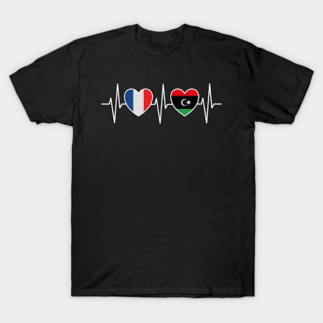 France And Libya Libyan Flag Flag T-Shirt by Anfrato